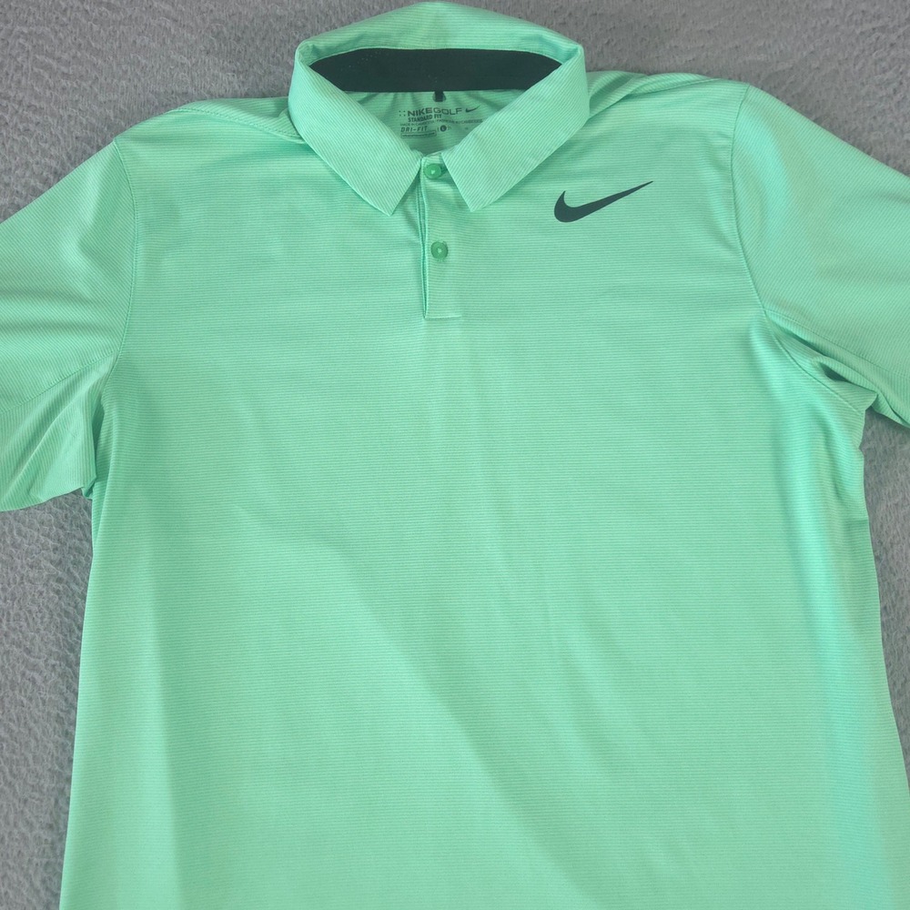 Nike‎ Polo Shirt Mens Large Green Mobility Control Stripe Dri-Fit Performance